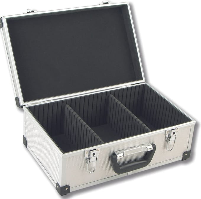 Perel Cd-koffer, 60 cd's, sleutelslot, 2 sleutels, aluminium, 424 x 265 x 173 mm