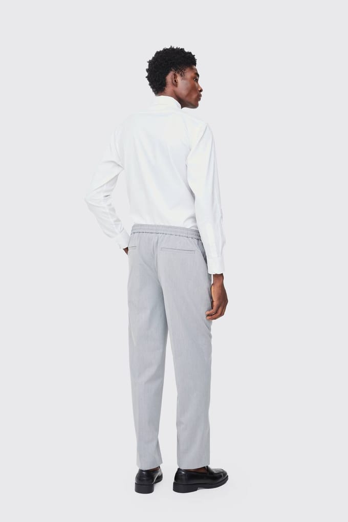 Elastic Waist Straight Fit Tailored Trousers | Grey | Size 40
