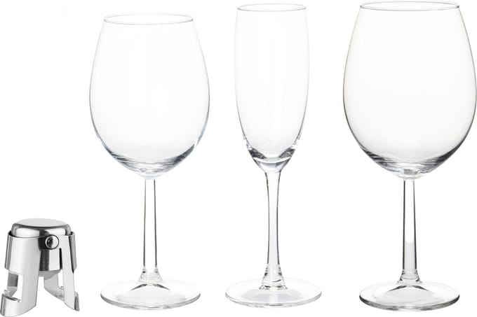 Wijnglazen set - 18-delig - incl. champagnefles afsluiter/stopper - RVS