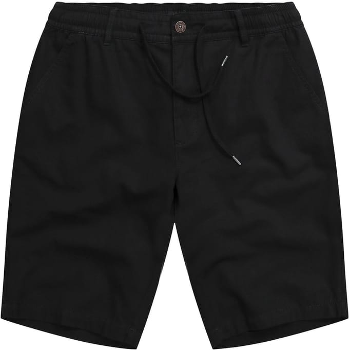 JP 1880 - Heren - Bermuda linnenlook casual pasvorm elastische band - Zwart - Maat L