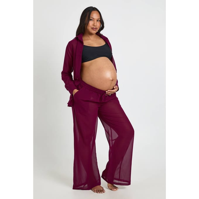 boohoo Dames Zwangerschaps Chiffon Strandbroek | Pruim | Maat: 36