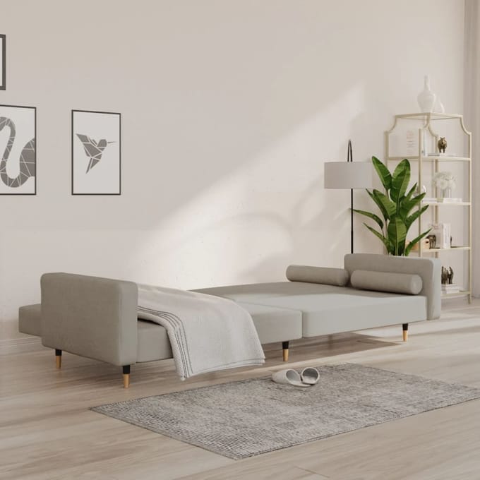 vidaXL - Slaapbank - 2-zits - met - 2 - kussens - fluweel - lichtgrijs