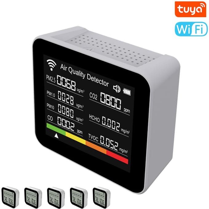20 in 1 Tuya WIFI Intelligente Luchtkwaliteitsmonitor Binnen CO2-detector with 5 Subunits wit
