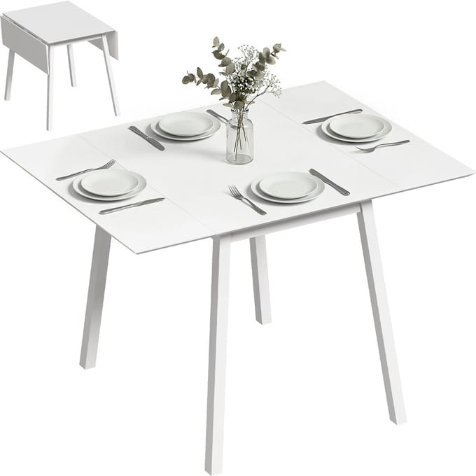 HOMCOM - eettafel - opklapbaar - dennenhout - wit