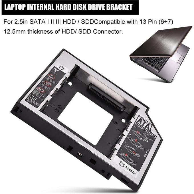 Laptop interne behuizing 2,5 inch SATA I II III HDD harde schijf cd dvd rom beugel black