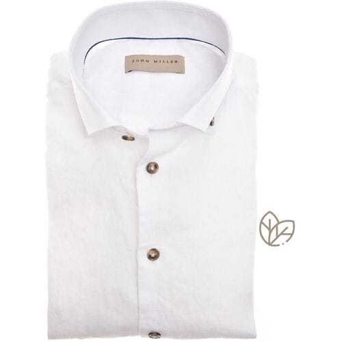 John Miller Overhemd Button-Down Linnen Mélange Texture Wit / male