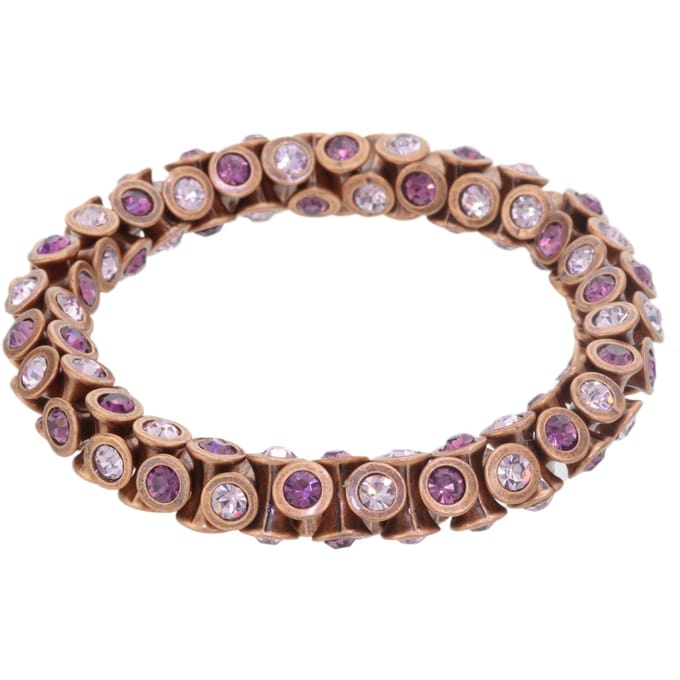 Behave - Armband - rosékleur elastisch met paarse stenen - feestelijk