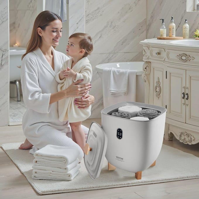 Seau Chauffant Serviettes 25L avec Affichage LED, Minuterie et Réglage de la Température Gris