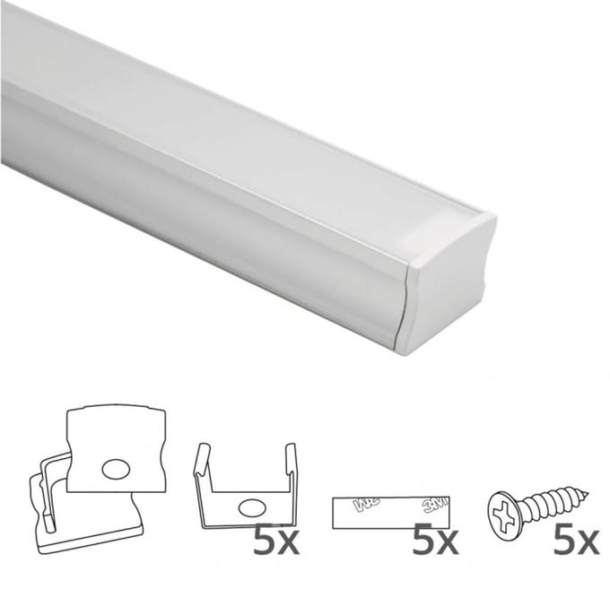 Led strip profiel opbouw 2M – 20mm hoog – incl. afdekkap - Led profiel 2 meter - Wit