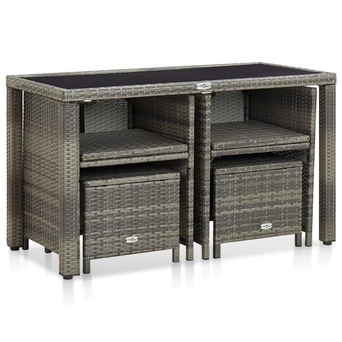 vidaXL - 5-delige - Tuinset - met - kussens - poly - rattan - grijs