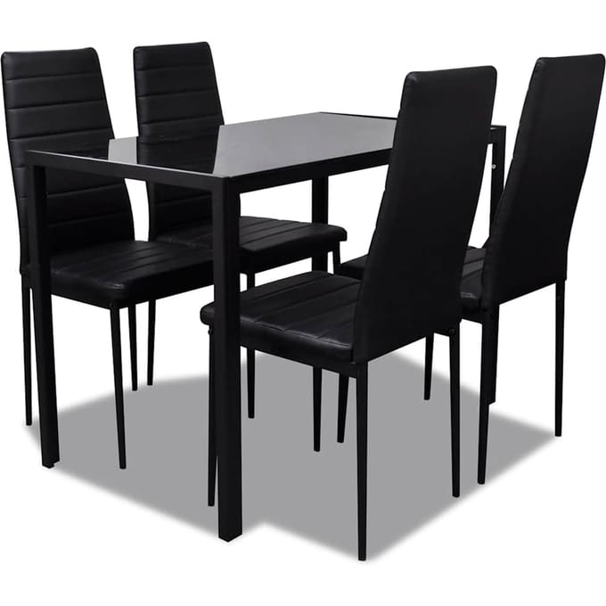 Eetkamer Set Tafel en Stoelen 5 Delen Kunstleer Zwart