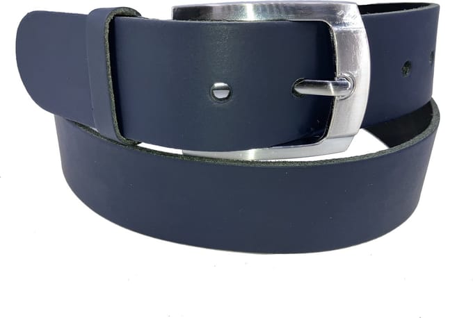 100% Leren Riem, 4 cm. Breed, taillemaat 105 cm. Donkerblauw.