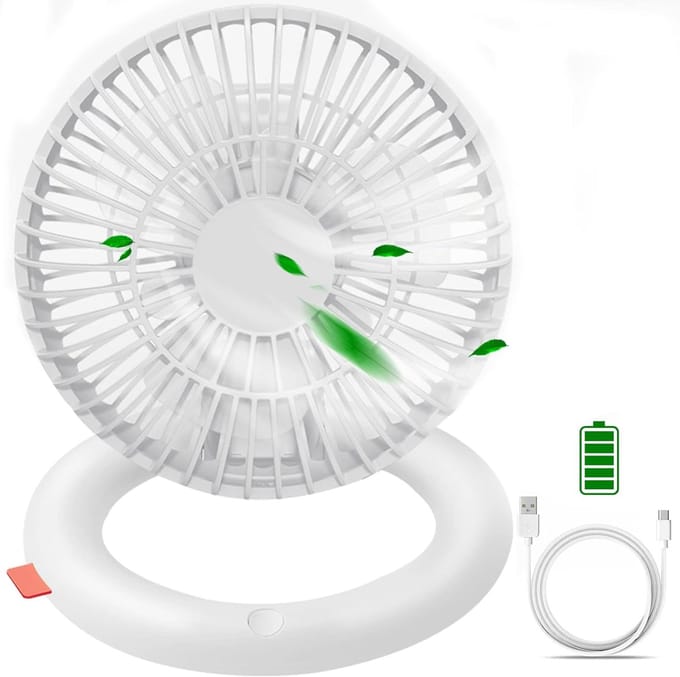 Tafelventilator Draadloos - Opvouwbaar-7 Uur - Mini Aircooler - Stille Ventilator - USB Fan - Vakantie - Wit