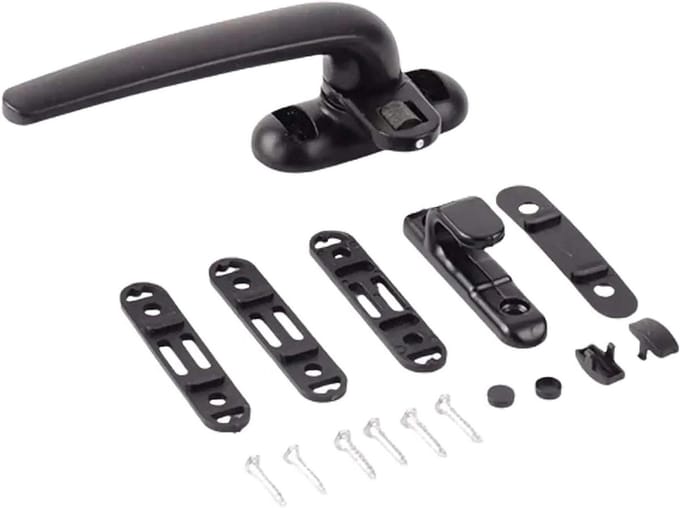 Raamgrepen, met slothendel aluminiumlegering deurhendel vervanging for deurraam(Right Black)