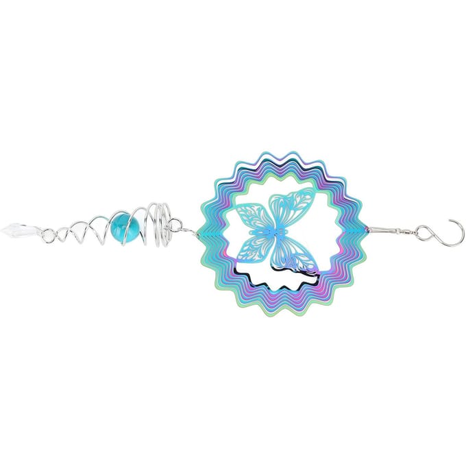 Carillon Éolien Couleur Dégradée Métal Décoratif 3D Sculpture Carillon Éolien avec Boule Queue Spirale pour blue