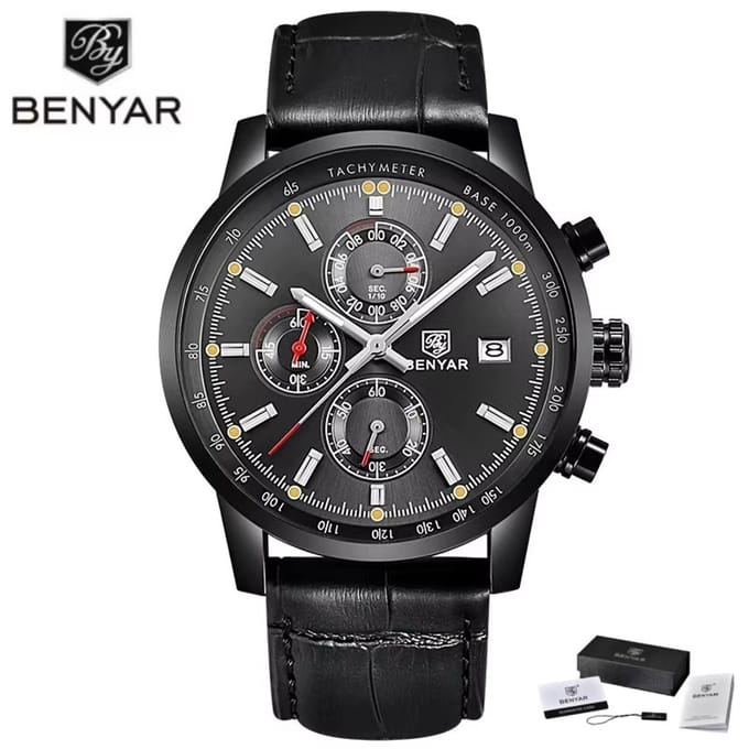 BENYAR Horloge BY-5102 - Full Black – Heren - Quartz - Chronograaf - Stalen Band - Stoer - Luxe