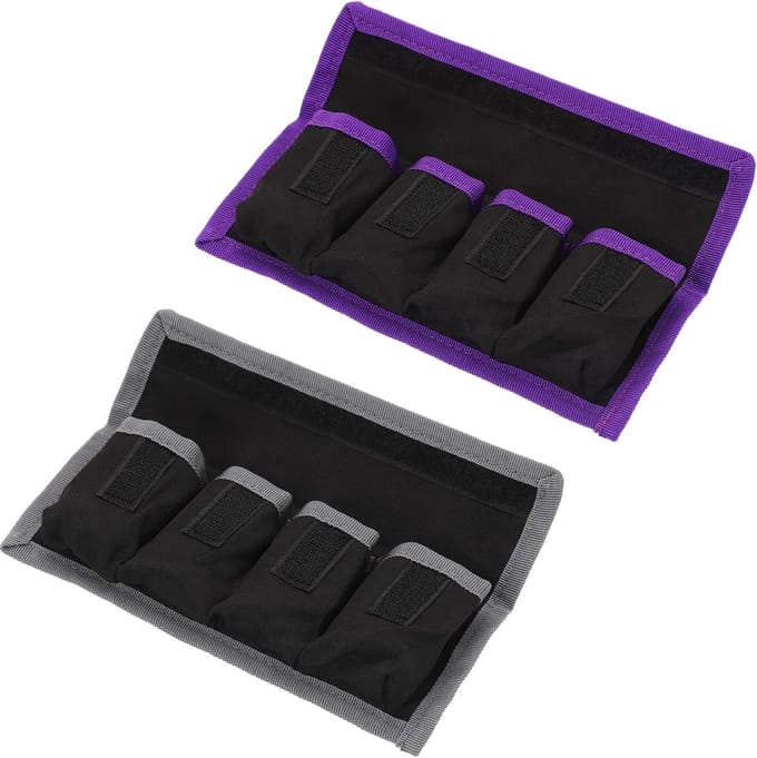 Batterij Pouch Case - Batterij Houder - Camera Accu Opslag - Vier Vaks Ontwerp - 21.6x9x2cm - Grijs Paars