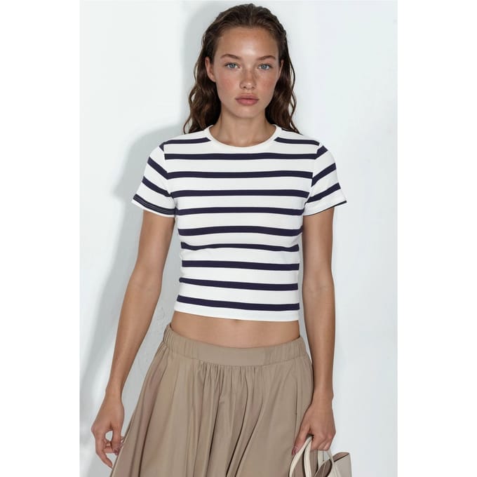 Gestreepte Ronde Hals Basis T-Shirt