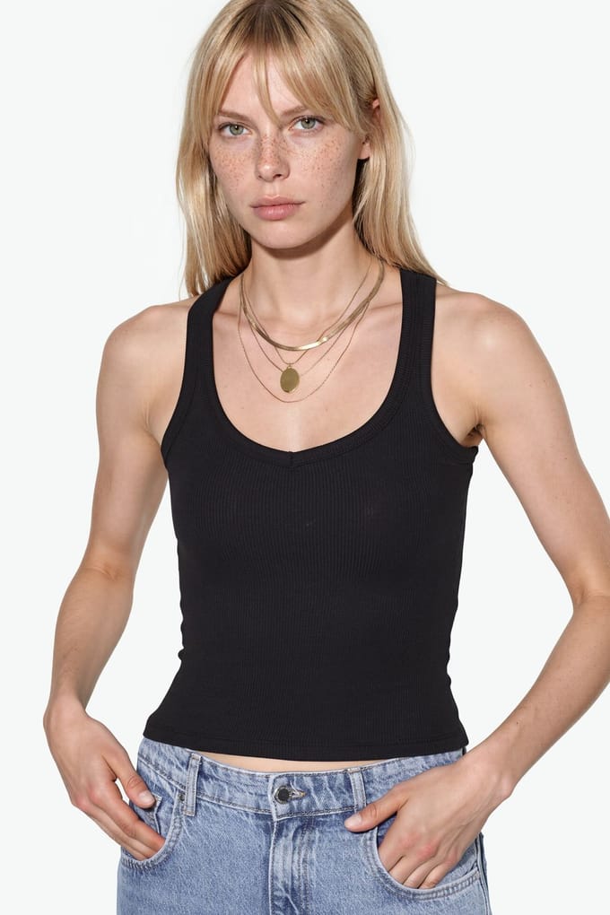 V-hals Geribbelde Tanktop