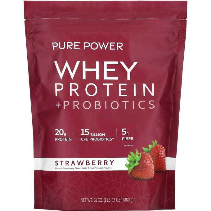 Dr. Mercola, Pure Power, Protéine de Whey + Probiotique, Saveur Fraise, 1 lb 15 oz (880 g)