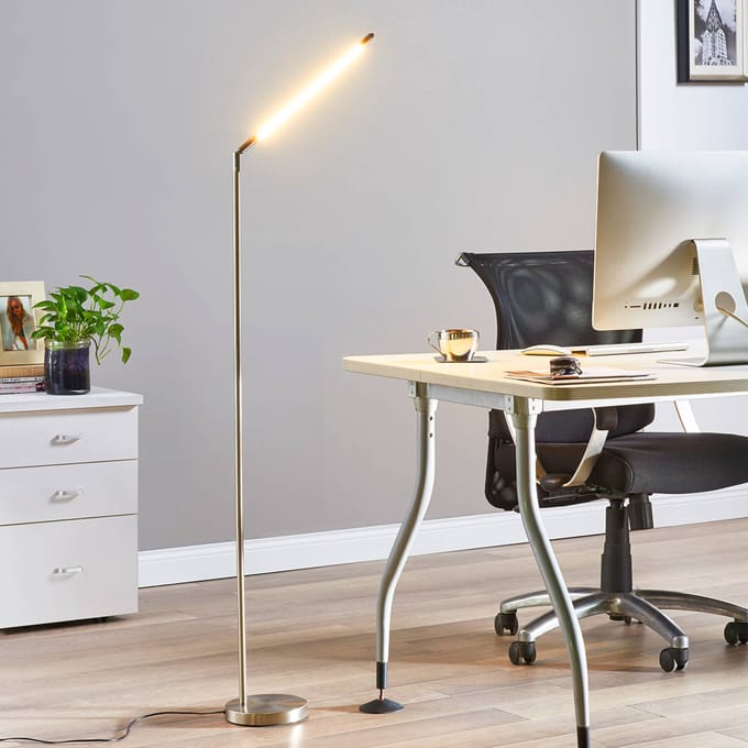 Lindby LED vloerlamp Jabbo, 163 cm, nikkel, metaal