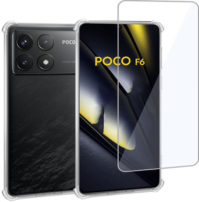 Geschikt voor POCO F6 Pro - Hoesje + Screenprotector – Gehard Glas Cover + Shock Proof Case - Transparant