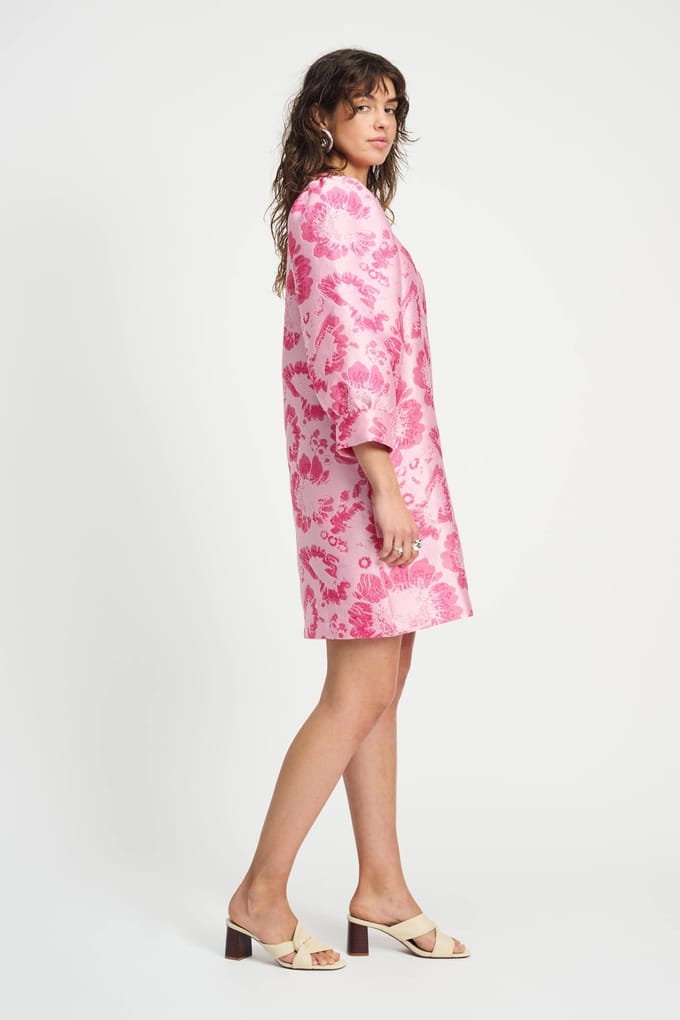 POM Amsterdam Dress - Floral Jacquard Raspberry Größe: 40 | Minikleider Outlet | Damen | Rosa