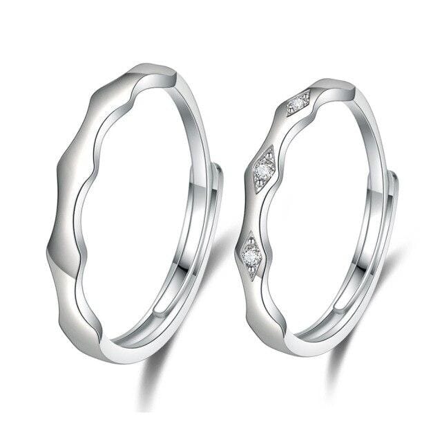 Bague de couple en argent sterling 925, bijou tendance, ajustable, micro-incrusté de zircons, idéal pour un couple white