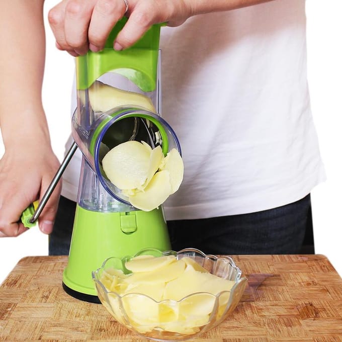 Trancheuse Mandoline ronde mignonne coupe-légumes trancheuse manuelle râpe lames en acier inoxydable cuisine beige