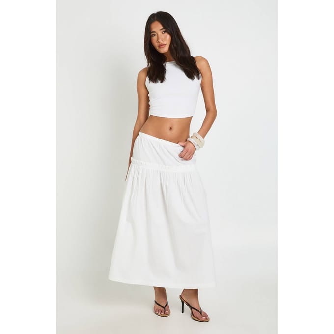 boohoo Dames Poplin Inzet Midaxi Rok | Wit | Maat: 38