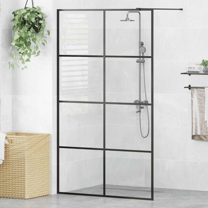 vidaXL - Inloopdouchewand - 115x195 - cm - ESG-glas - transparant - en - zwart