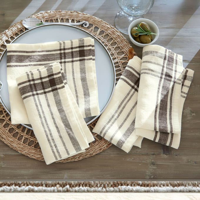 LOBERON Servet set van 4 Ellory crème/bruin