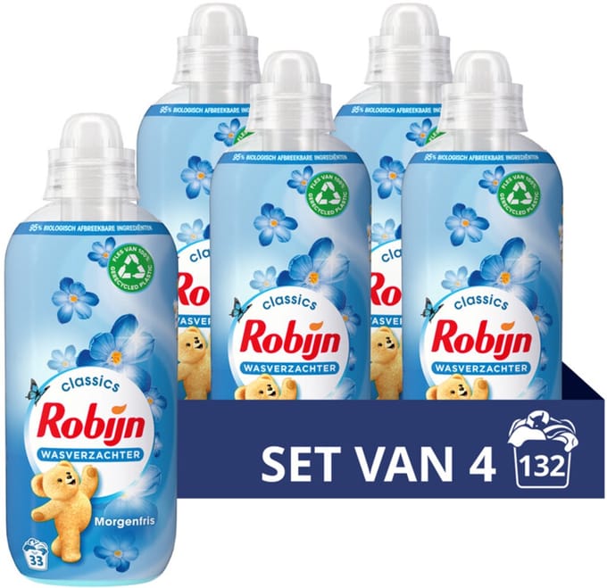 4x Robijn Wasverzachter Morgenfris 33 Wasbeurten 825 ml