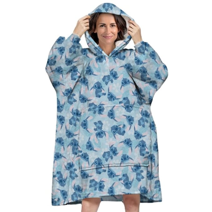 Disney Lilo & Stitch Hoodie Fleece Deken, Blue Flower - Volwassen (One Size) - Polyester