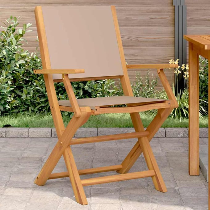 vidaXL - Inklapbare - stoelen - 2 - st - massief - acaciahout - en - stof - taupe