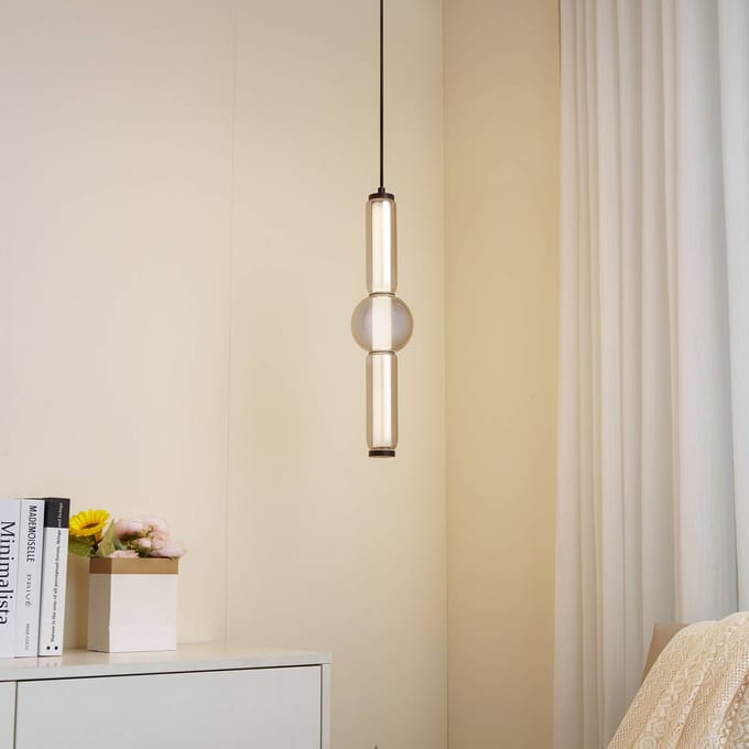 Lucande LED hanglamp Savete, rookgrijs, glas, Ø 12 cm