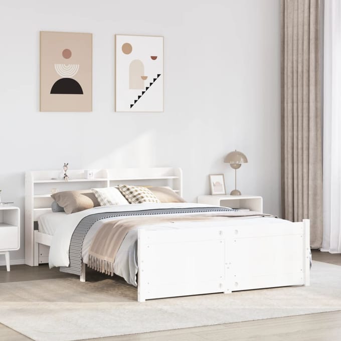 vidaXL - Bedframe - met - hoofdbord - massief - grenenhout - wit - 150x200 - cm