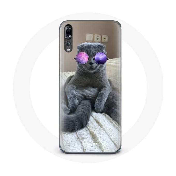 Coque pour Huawei P20 Chat avec Lunettes de vue violettes