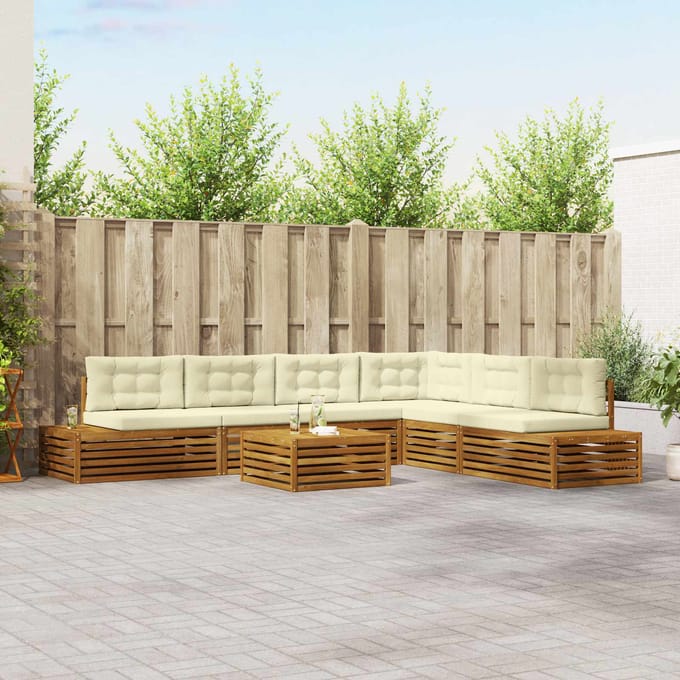 vidaXL - 8 - st - Buiten - bank - set - Massief - Acacia - Hout - en - Polyester