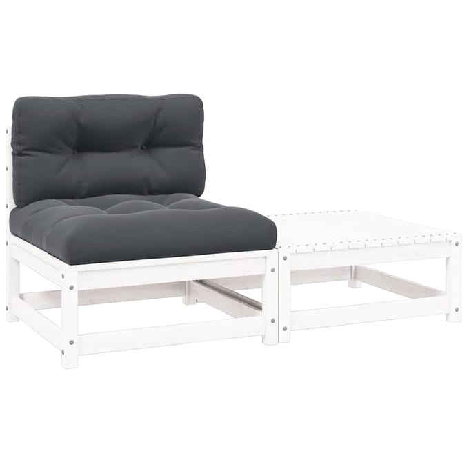 vidaXL - 2-delige - Loungeset - met - kussens - massief - grenenhout - wit