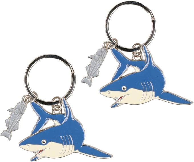 Nature Planet Sleutelhanger witte haai - 2x - metaal - 5 cm - Dieren cadeau - Kinderen