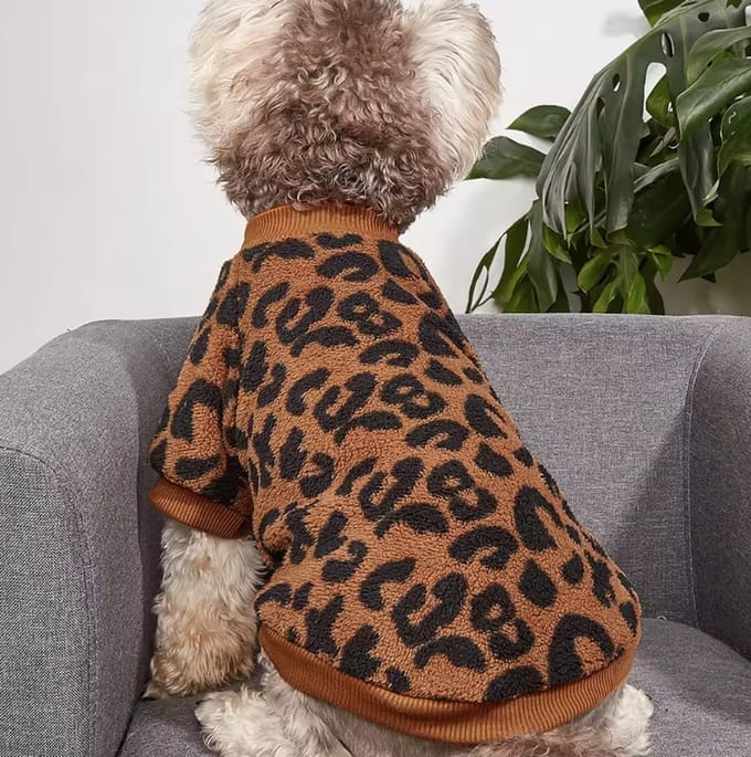 Teddy Fleece Hondentrui Leopard Bruin Maat M Ruglengte 30cm