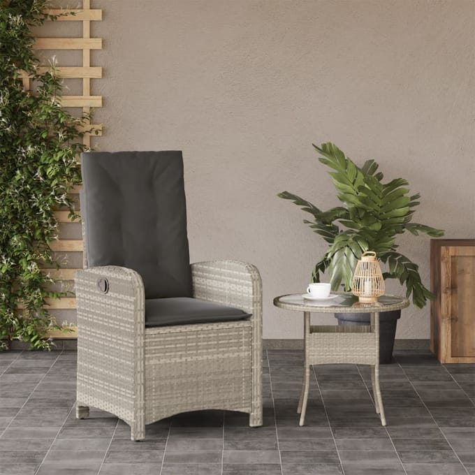 vidaXL - Tuinstoel - verstelbaar - met - kussens - poly - rattan - lichtgrijs