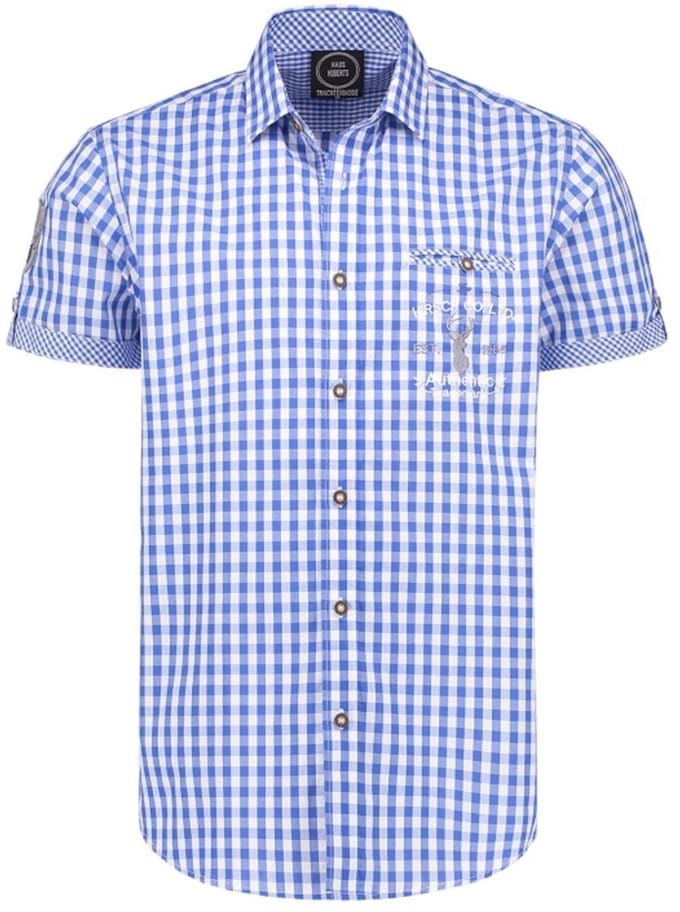 Tirol Hemd Heren Korte Mouwen - Blauw-Wit - Maat 5XL