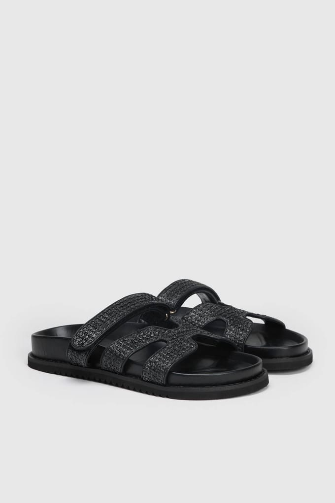 boohoo Dames Raffia Slippers Met Uitgesneden Detail | Zwart | Maat: 37