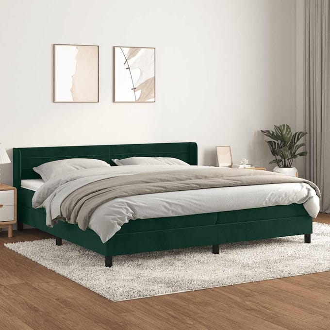 vidaXL - Boxspring - met - matras - fluweel - donkergroen - 200x200 - cm