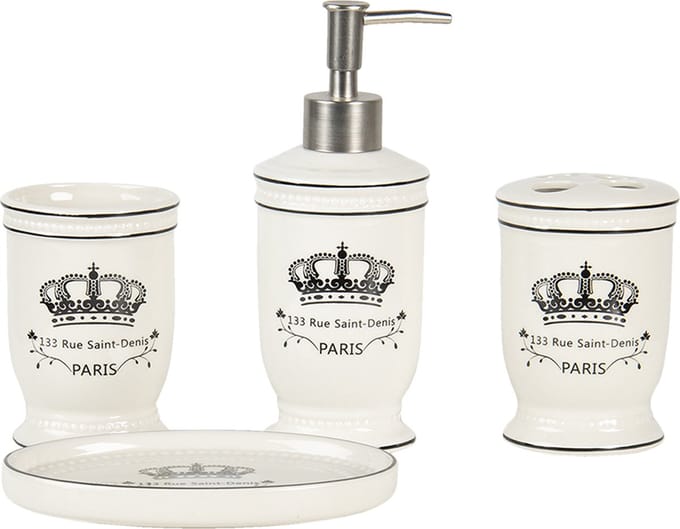 Clayre & Eef Badkamerset Set van 4 Beige Zwart Keramiek Kroon