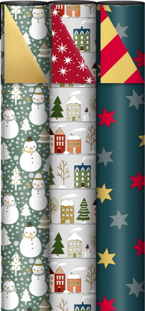 Luxe Dubbelzijdig Kerst Inpakpapier – 2 Rollen Cadeaupapier + Stickervel met 20 Kerststickers
