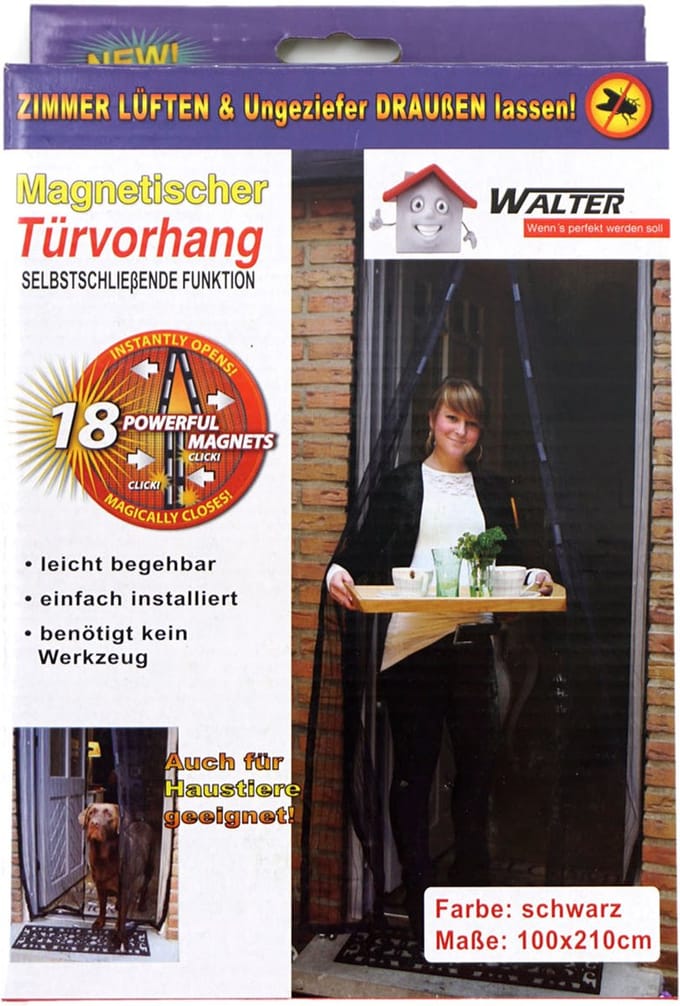 Insecten Deurhor zwart - magnetisch - polyester - 100 x 210 cm - makkelijk te bevestigen