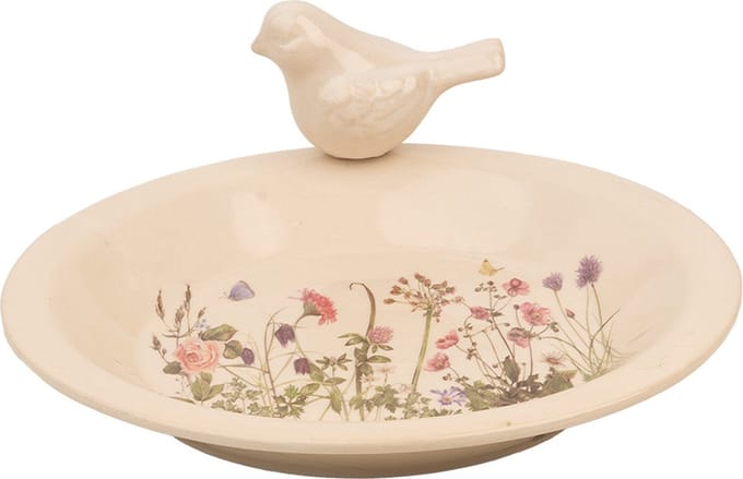 Clayre & Eef Vogelvoederbak Ø 26x10 cm Beige Keramiek Vogel